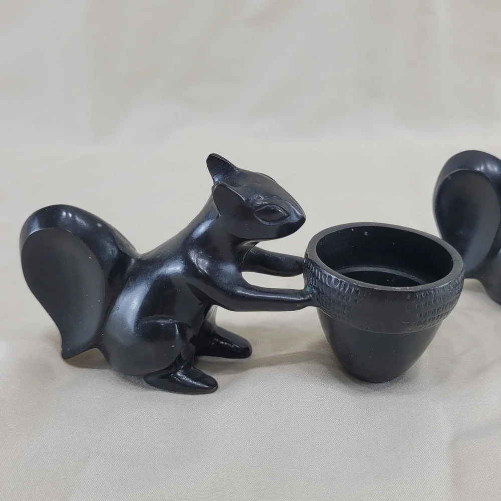2 Crate & Barrel Squirrel Acorn Votive Candle Holders Dark Brown Metal 583-235